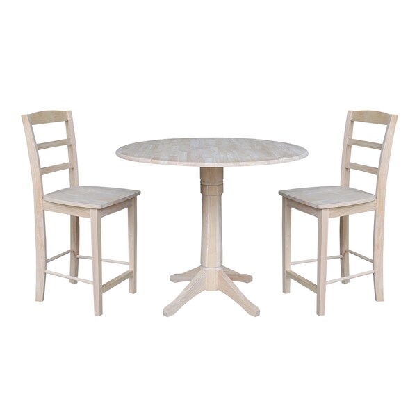 International Concepts Round 42 in Rd Ped Gathering Ht Table, 2 Stools, Unfinished, Ready to Finish, 42 in W, 42 in L, Wood K-42DPT-27-S402-2 - main